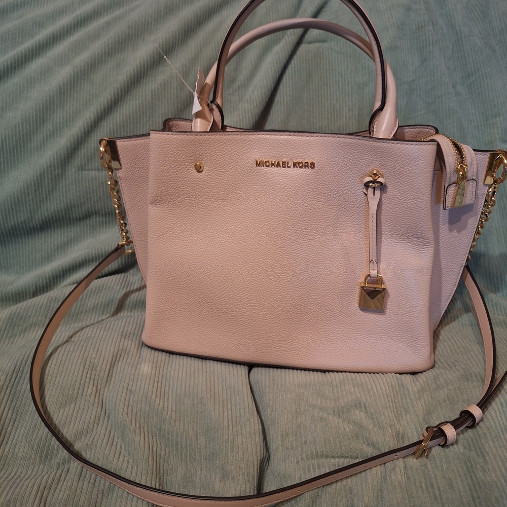 Michael Kors Light Pink Pebbled Leather Satchel with Gold Hardware